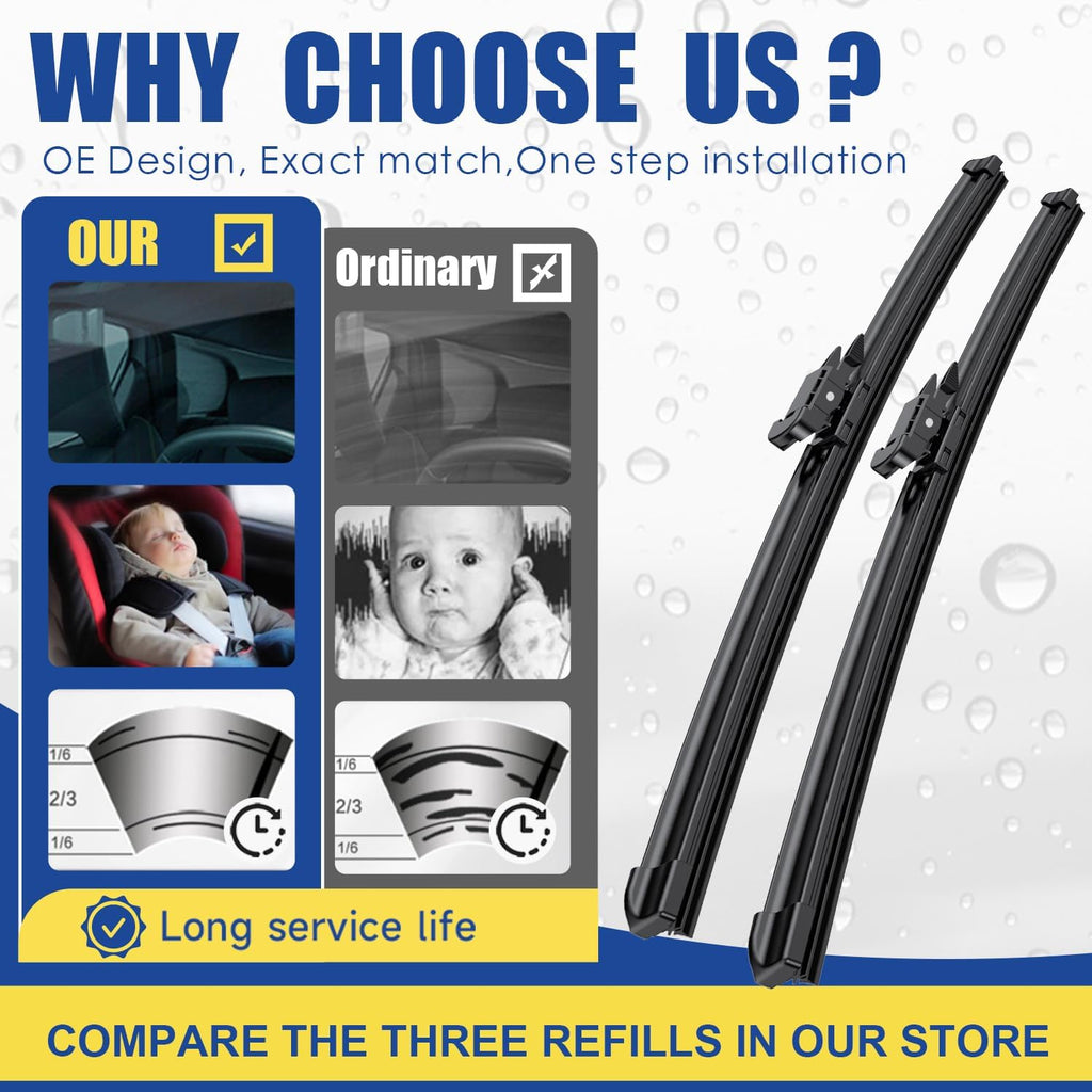 2 wipers Replacement for Volvo V70 XC70 2005-2007 XC90 2005-2014 S80 2004-2006 S60 2005-2009 Original Equipment Replacement Windshield Wiper Blades - 24"+22" (Set of 2)