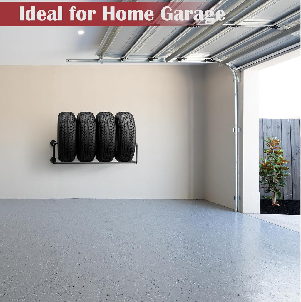 Vrisa Tire Rack Wall Mount Heavy Duty Adjustable Multi Tire Storage Rack with 300LB Weight Capacity Tire Rack for Garage Workshop Repair Shop, Black