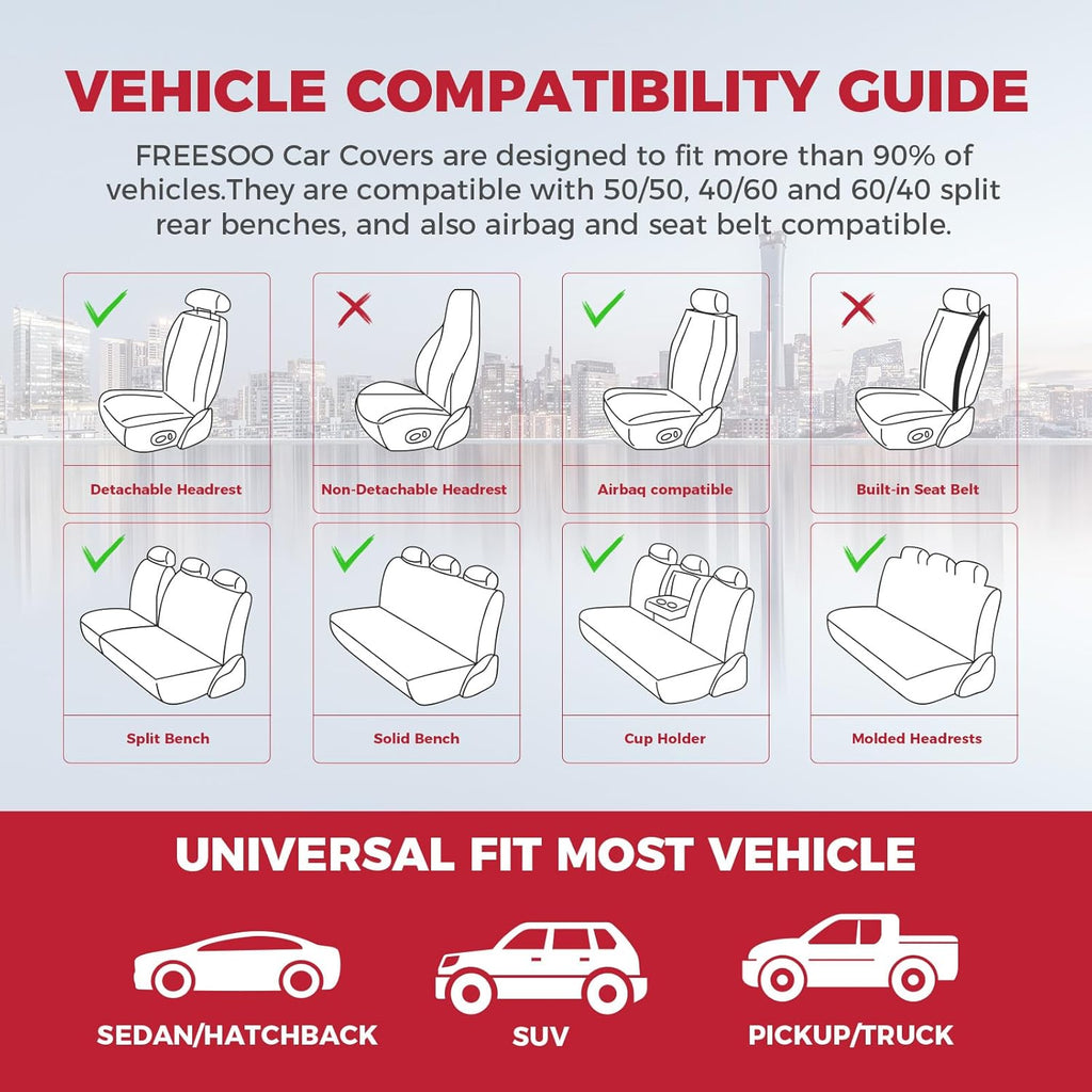 FREESOO Car Seat Covers Front Seats 2PCs,Waterproof Automotive Seat Covers, Leather Cars Interior Covers, Seats Protection Universal fit Babies & Adult (WineRed)