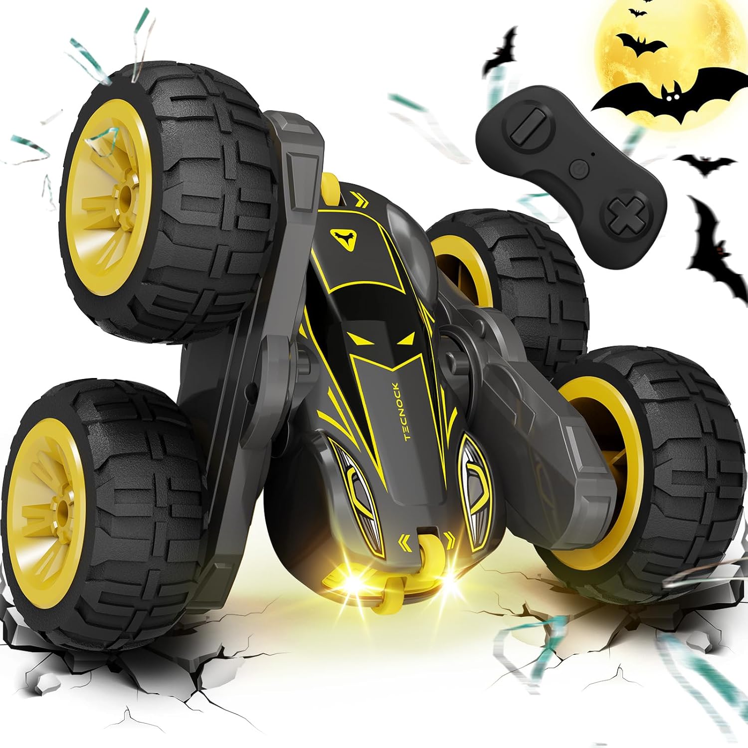 Tecnock Remote Control Car for Kids, 2.4GHz RC Cars with USB-C Easy Charging, 4WD Double Sided 360° Rotates and Flips RC Stunt Car, Toys Gift for Boys and Girls