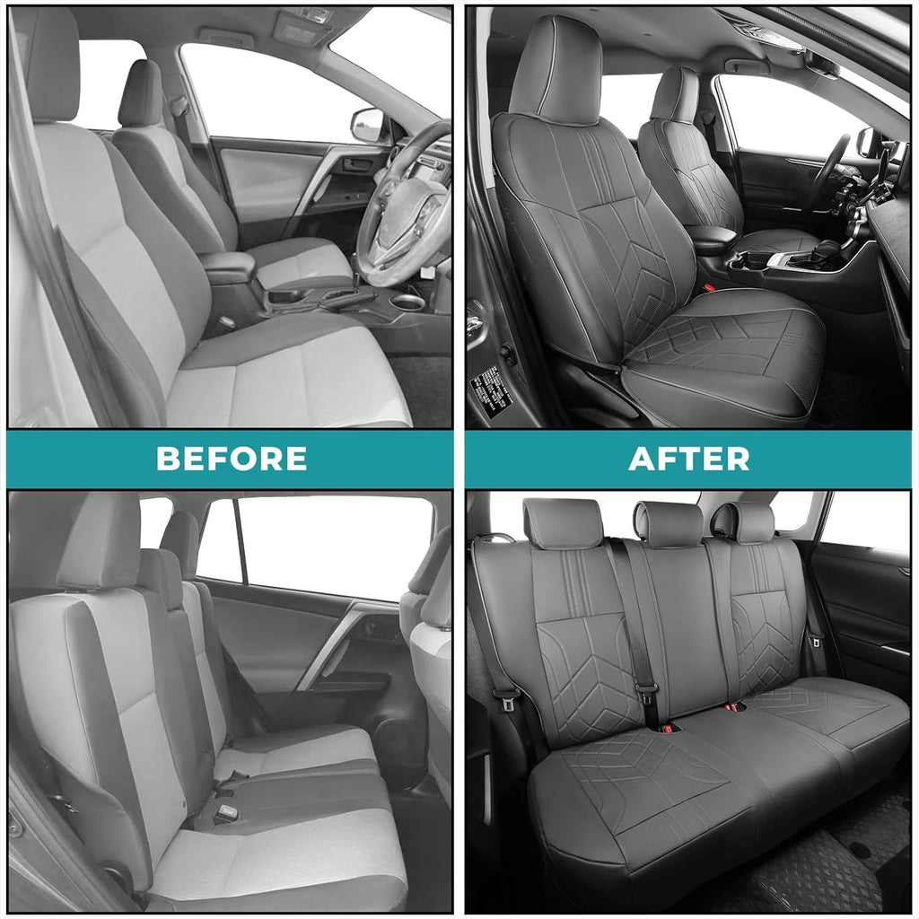 for Toyota RAV4 Seat Covers 2013 2014 2015 2016 2017 2018 RAV 4 XLE SE Limited Platinum Adventure (not for LE&Hybrid) - Custom Leather Car Seat Covers Full Set - BlackGrey