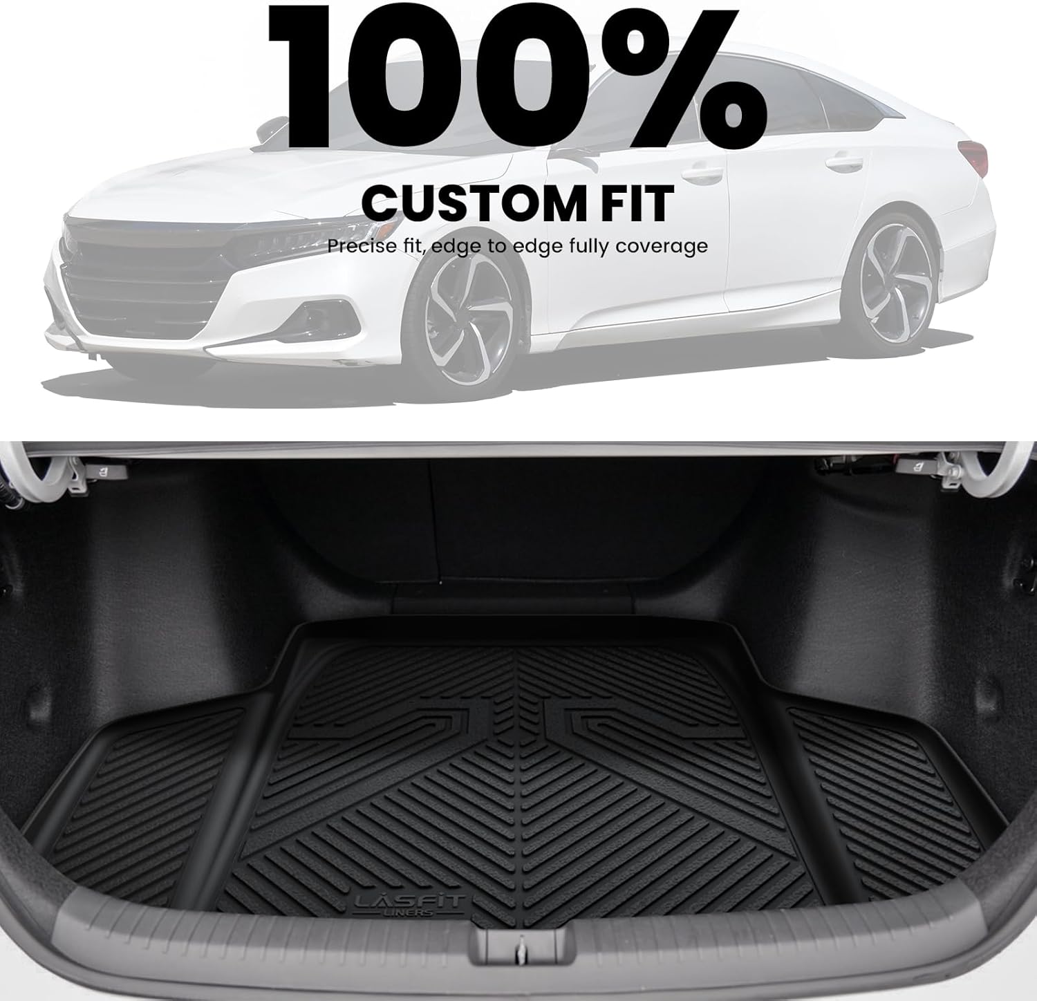 LASFIT Trunk Mat for Honda Accord Seden 2018 2019 2020 2021 2022 2023 2024 2025 (Include Hybrid Models), All Weather TPE Custom Fit Accord Trunk Liner Trunk Tray Cargo Liner Accessories, Black