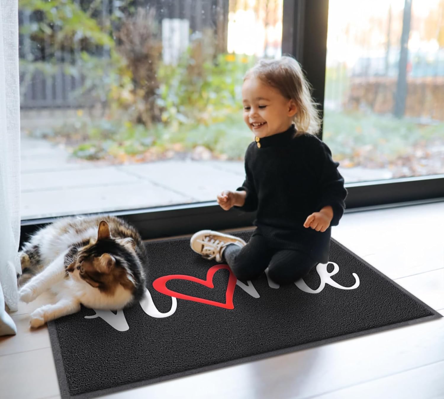 EARTHALL Door Mat Outside Inside Home Doormat, 36"x24",Durable Floor Mat Non Slip Mat Ultra Absorb Mud Easy Clean Front Doormat for Garage, Entryway, Patio, High Traffic Areas, Black
