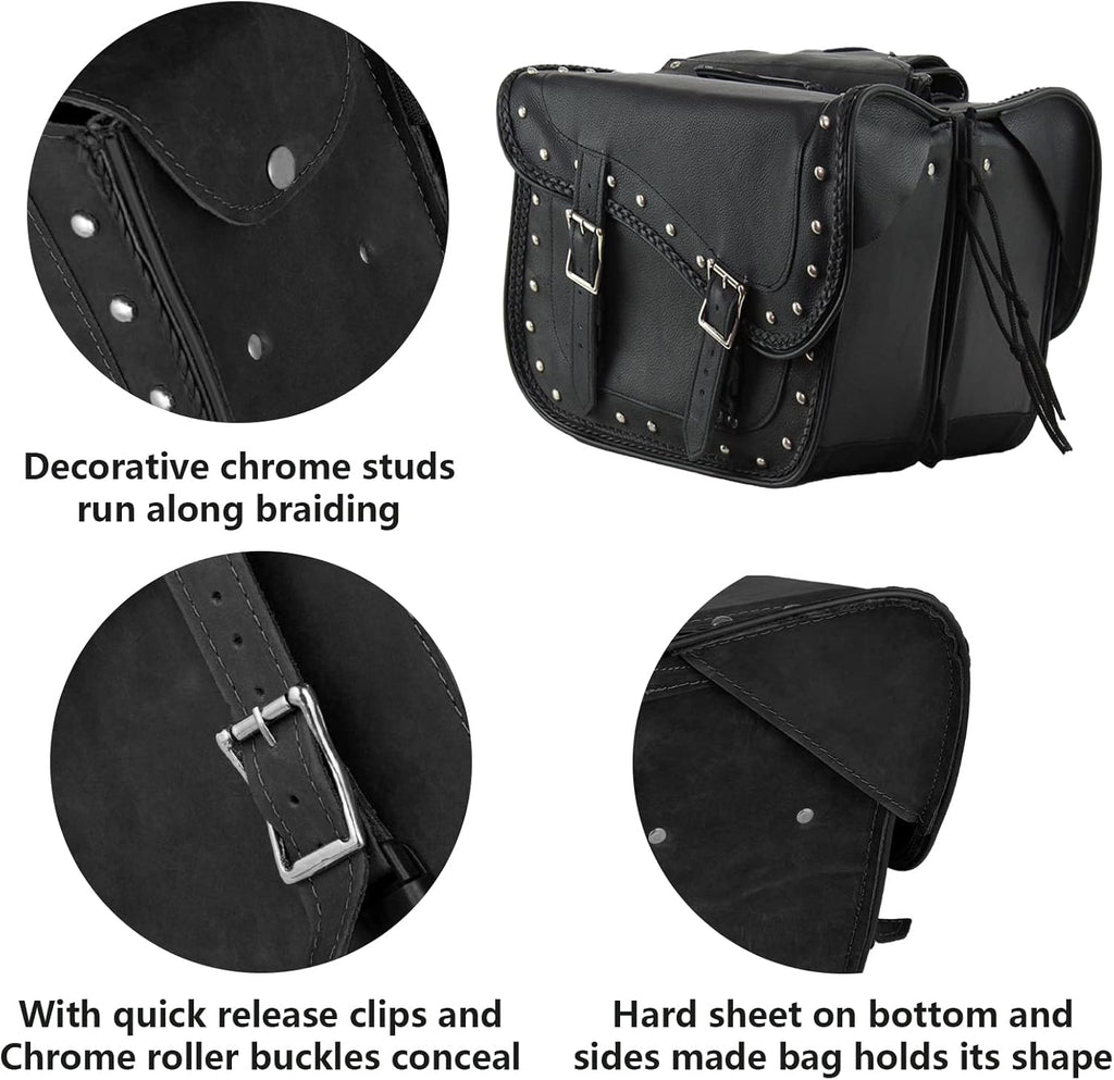 GARGOYLE BELLS Genuine Leather Motorcycle Saddle Bags Motorcycle Luggage Bag For Softails Sportsters Dyna ect