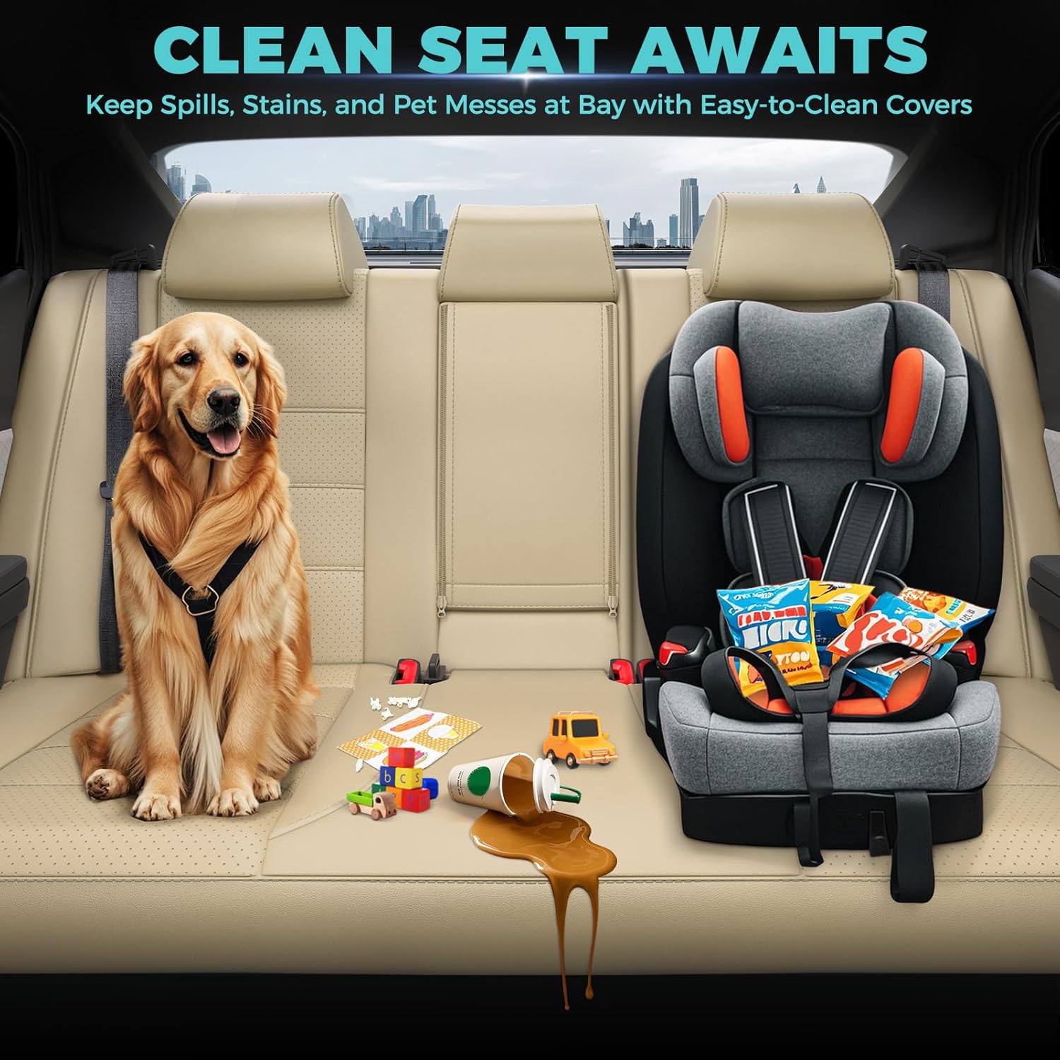 for Toyota Camry Seat Covers LE SE 2025 - Custom Fit Car Seat Covers Full Set, Leather Seat Covers for Cars, Waterproof Car Seat Cover, Beige