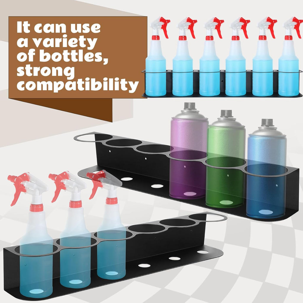 Therwen 2 Pcs 6 Holes All Purpose Steel Spray Bottle Holder Heavy Duty Can Holder Rack Organizer Easy Install Wall Mount Paint Spray Bottle Organizer Storage Rack for Garage Home Workspace(Black)