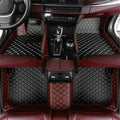 Add Personal Touch to Your Vehicle with IMEISH Customizable Logo Text Car Mats for 99% of vehiclesPads Protection Non-Slip Leather Floor Liners (Edge Brown Medium Black Beige)