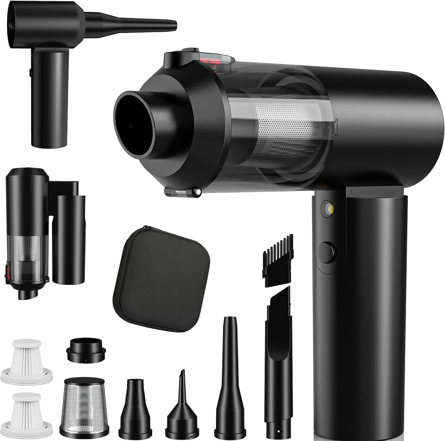 90° Foldable Car Vacuum Portable Cordless 16000PA, 4-in-1 Mini Vacuum Cleaner with Brushless Motor, Handheld Vacuum Cordless Blower/Pump for Car, Home,Office