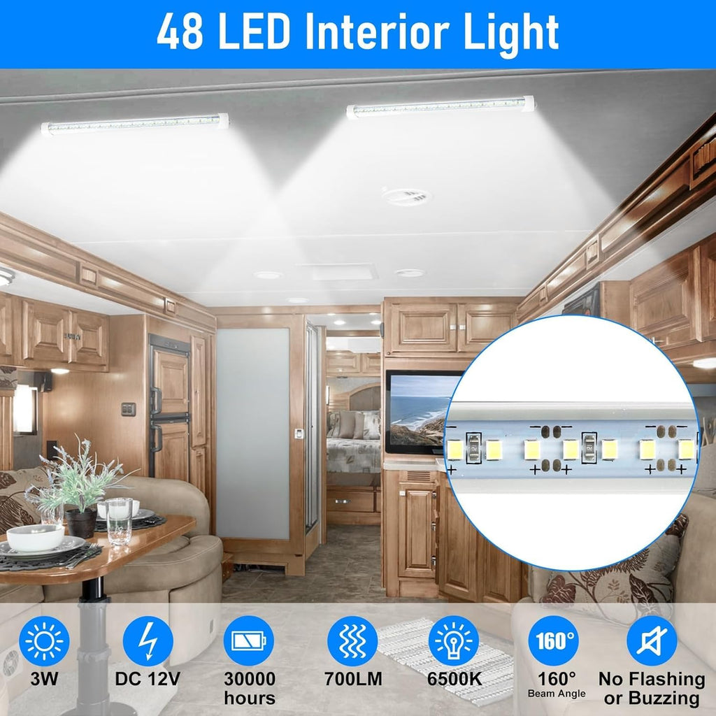 Linkstyle 4PCS 12V LED Interior Light Bar, 192LEDs 12V LED Light Strip with Switch, 6500K Slim Car Interior Lights for Car Truck RV Boat Cabinet