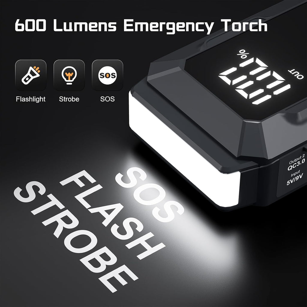4000A Jump Starter 12V Battery Jumper Starter(10L Gas 10L Diesel Engine),Car Battery Jump Starter with 3" LCD Display, Power Bank/Dual Output/LED Light