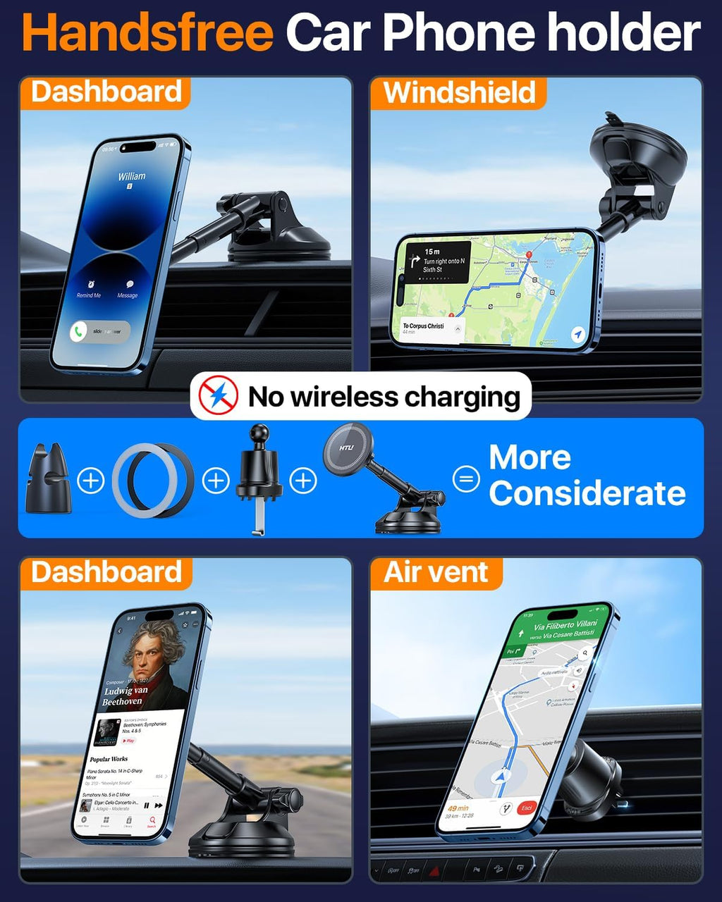 2025 Upgraded for Magsafe Car Mount [80LBS Strongest Suction & Military-Grade] Powerful Magnetic Cell Phone Holder for Car Dashboard Windshield for iPhone 16 15 14 Pro Max Mini (Dark Grey)