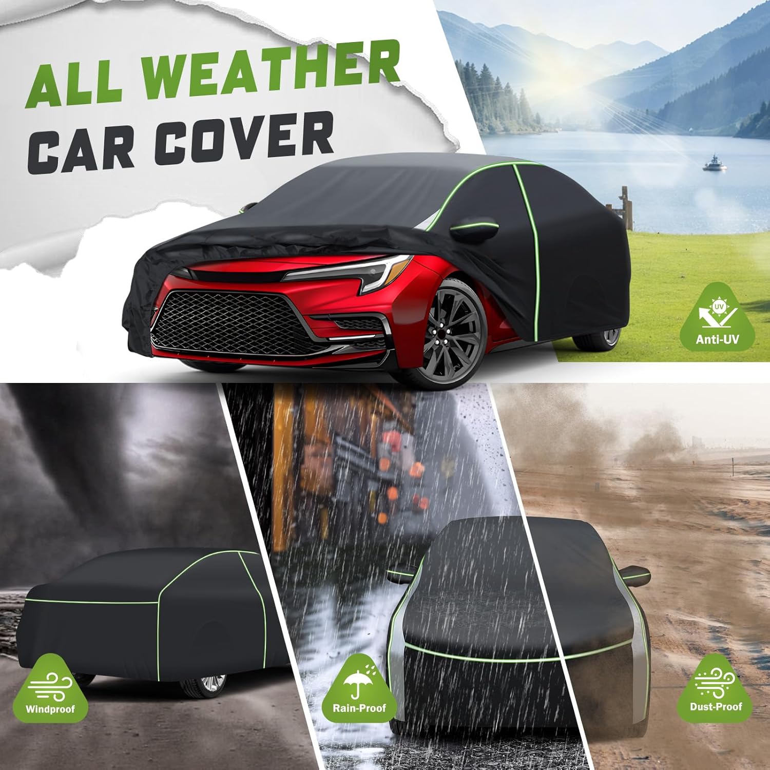 Mixsuper Liner Car Cover for Toyota Corolla 2000-2026, 7 Layers Waterproof Car Cover Accessories for Corolla with Zipper Door, Windproof Straps, Reflective Strips, Anti-UV, All Weather
