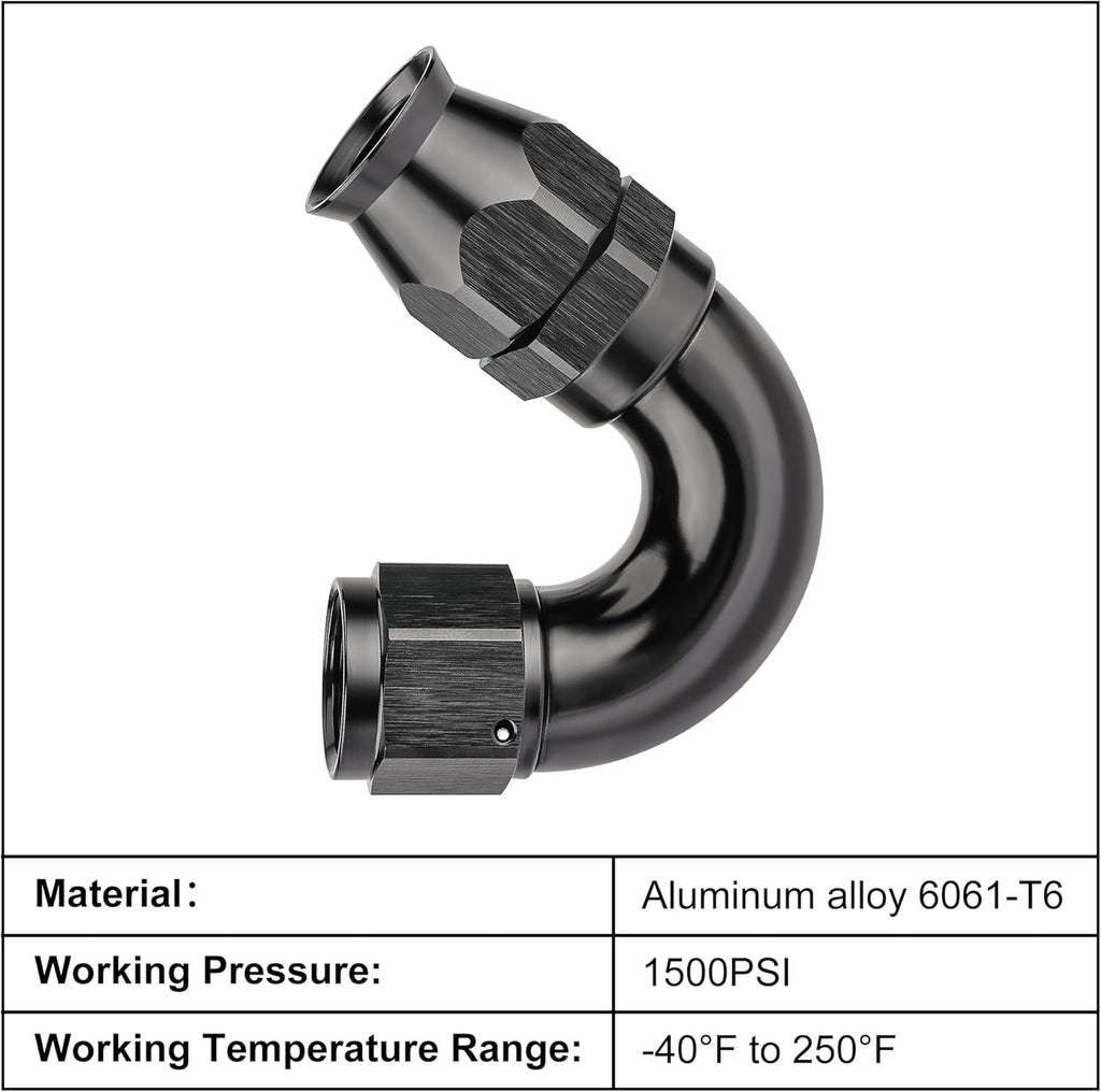 EVIL ENERGY 8AN 150 Degree PTFE One Piece Full Flow End Hose Fitting Aluminum Black