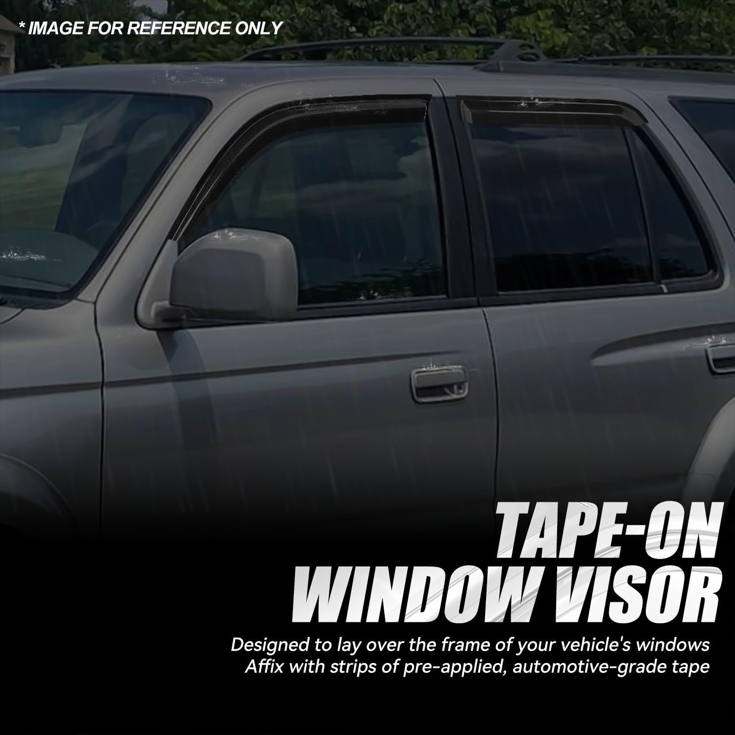 Auto Dynasty Set of 4 Carbon Fiber Pattern Window Visors Compatible with 1996 1997 1998 1999 2000 2001 2002 Toyota 4Runner, Tape-On Rain Guards Shield Vent Shade Deflector Glossy Black