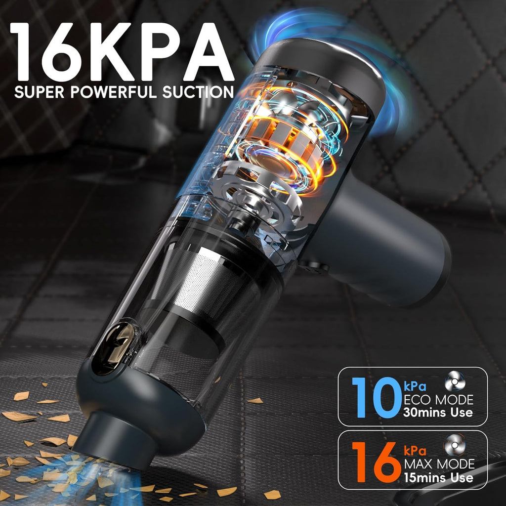 2-in-1 Car Vacuum&Air Duster,80W/16kpa/12KRPM/30 Mins,High Powerful Dust Cleaner Portable Cordless Vacuum Pro,Compressed Air Blower,Lightweight Rechargeable Handheld Mini Vacuum for Car/Home/Office