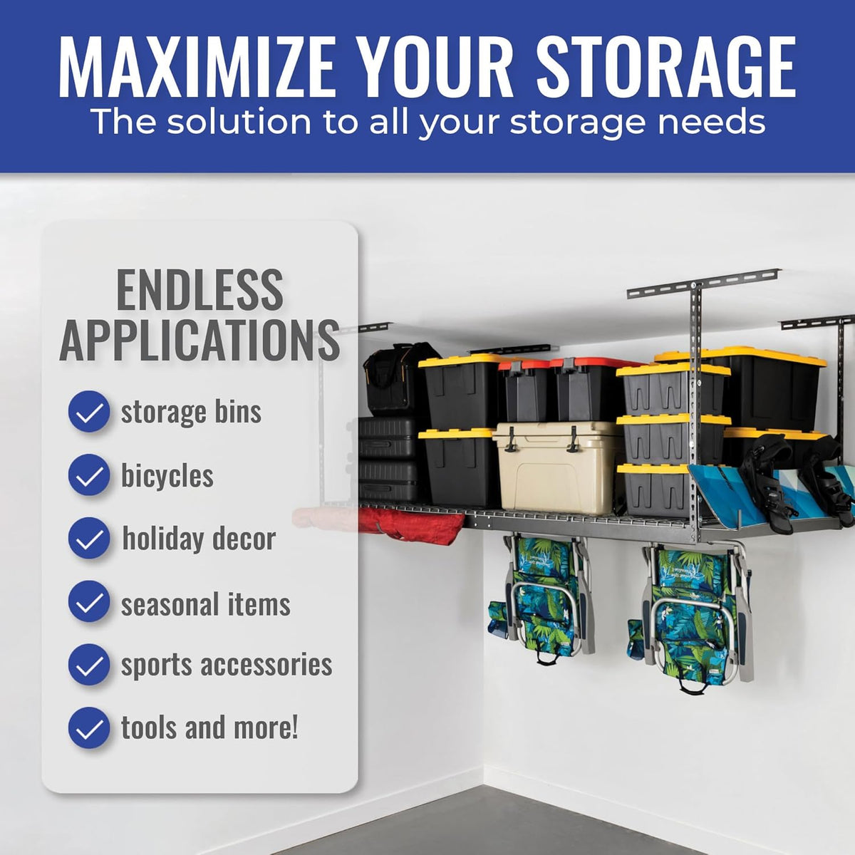 Saf Raksa SafeRacks Overhead Storage Rack - Heavy Duty, 600 lb Capacity, Adjusta ...