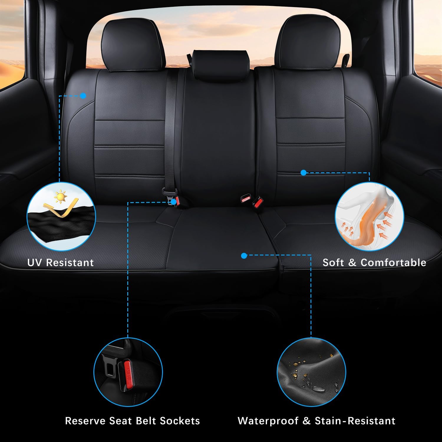 Car Seat Covers Full Set for Toyota Tacoma Double & Crew Cab 2023 2022 2021 2020 2019 2018 2017 2016 Tacoma Interior Accessories Premium Faux Leather Breathable Waterproof (Pure Black)