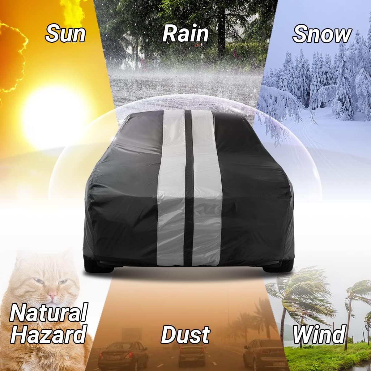 iCarCover Custom Car Cover Compatible with Camaro 1967-1969, Waterproof All Weather Rain Snow UV Sun Protector Full Exterior Indoor Outdoor Car Covers, Stripe (Black/Gray)