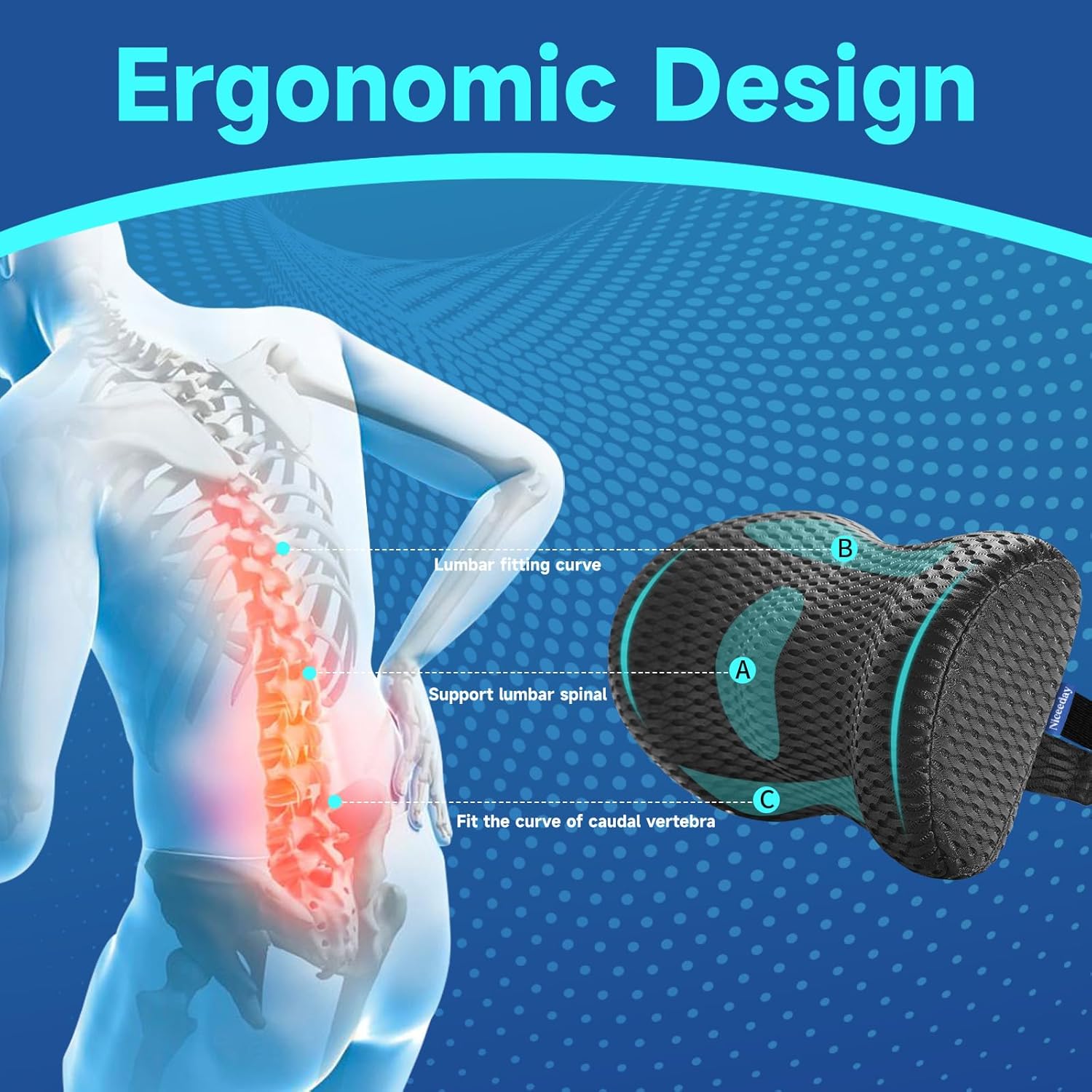 Lumbar Support Pillow for Office Chair Car Back Support Pillow, Memory Foam Gaming Chair Desk Chair Back Cushion for Lower Back Pain Relief, Ergonomic Back Rest