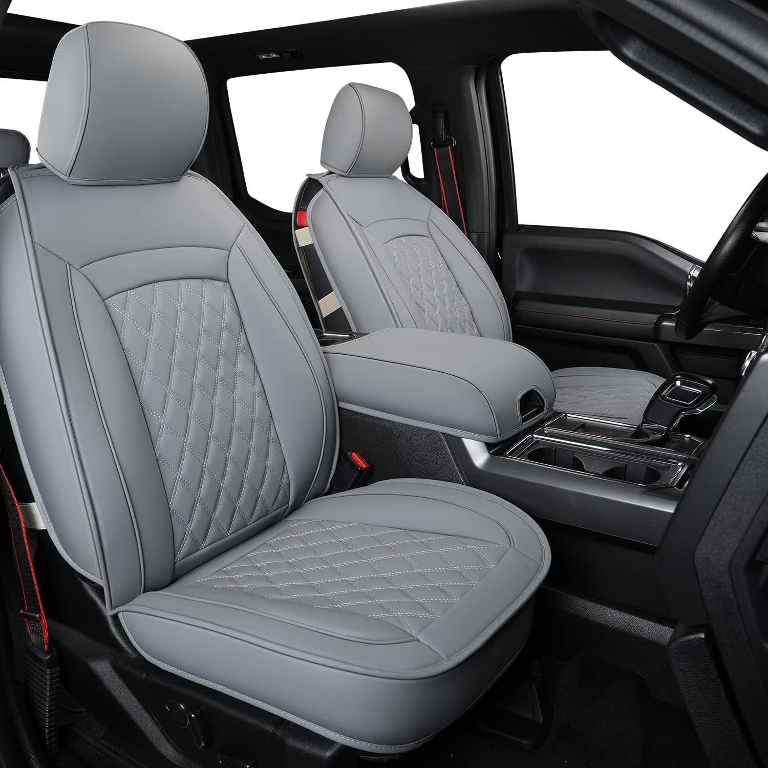 LUCKYMAN CLUB F150 Faux Leather Seat Covers Fit for 2015-2025 F150 and 2017-2025 F250 F350 F450 Pickup Trucks(Full Set, Gray)