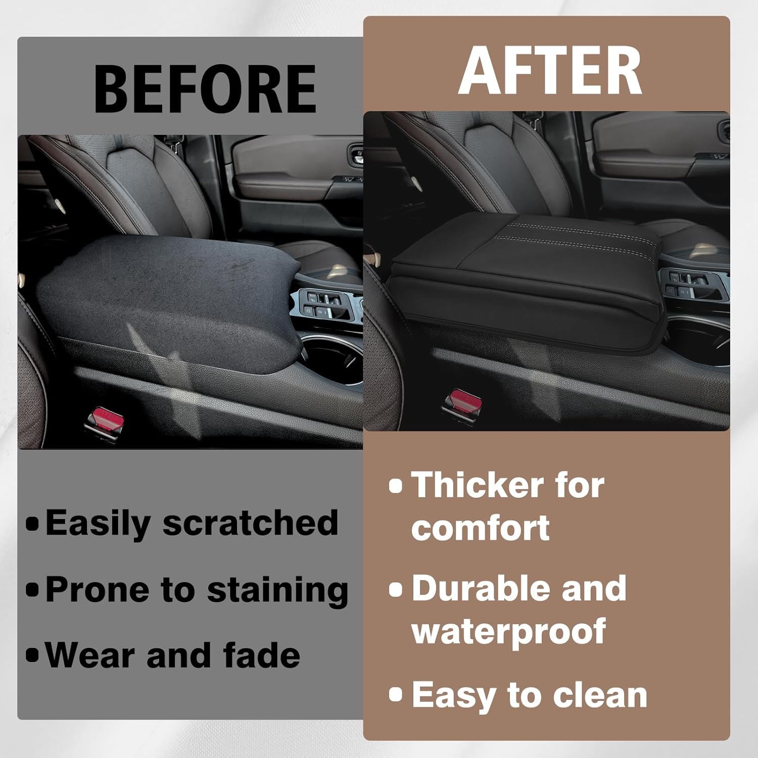 Muslogy Center Console Cover Extra Thick Armrest Pad Compatible with Honda Pilot 2023+, 2024-2026 Ridgeline/Passport Arm Rest Cushion Padding Anti-Scratch Middle Console Leather Armrest Lid Protector