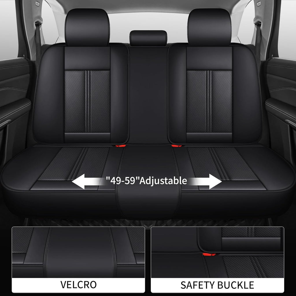 Car Seat Covers Full Set, Black Seat Cover for Cars Compatible Airbag, Easy Install Luxury Leather Automotive Seat Covers with Lumbar Support, for Car, Truck, SUV, Black