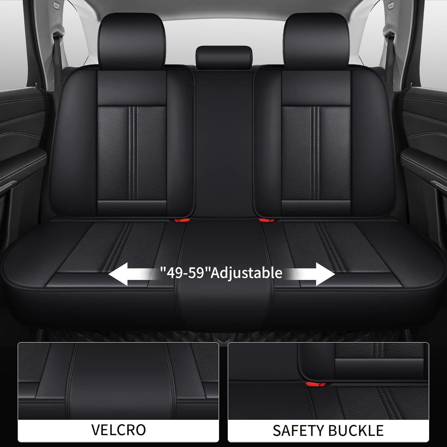 Car Seat Covers Full Set, Black Seat Cover for Cars Compatible Airbag, Easy Install Luxury Leather Automotive Seat Covers with Lumbar Support, for Car, Truck, SUV, Black