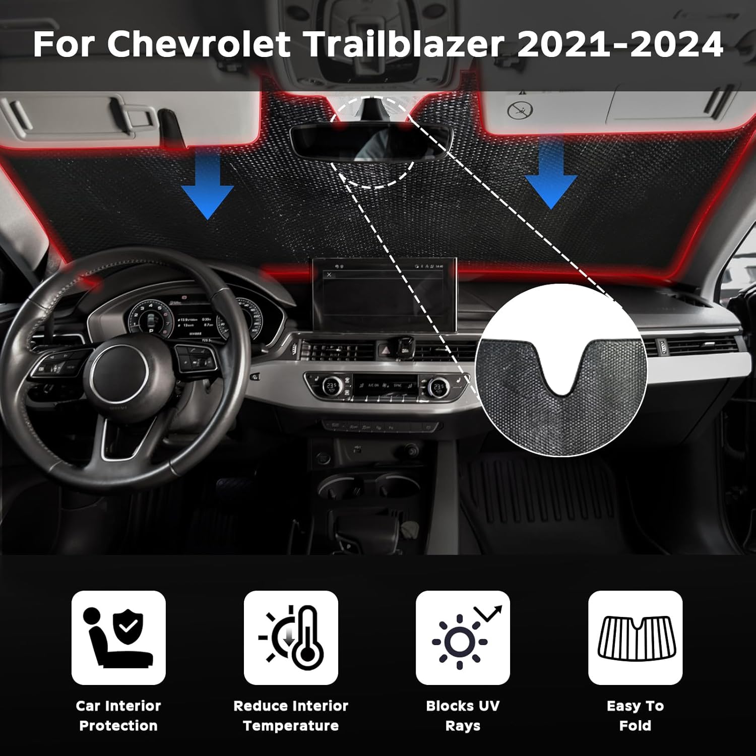 Windshield Sun Shade for Chevrolet Chevy Trailblazer 2021-2024 - 5-Layer Bubble Foldable Front Window Shade Sun Visor Accessories - Blocks Heat & UV Rays