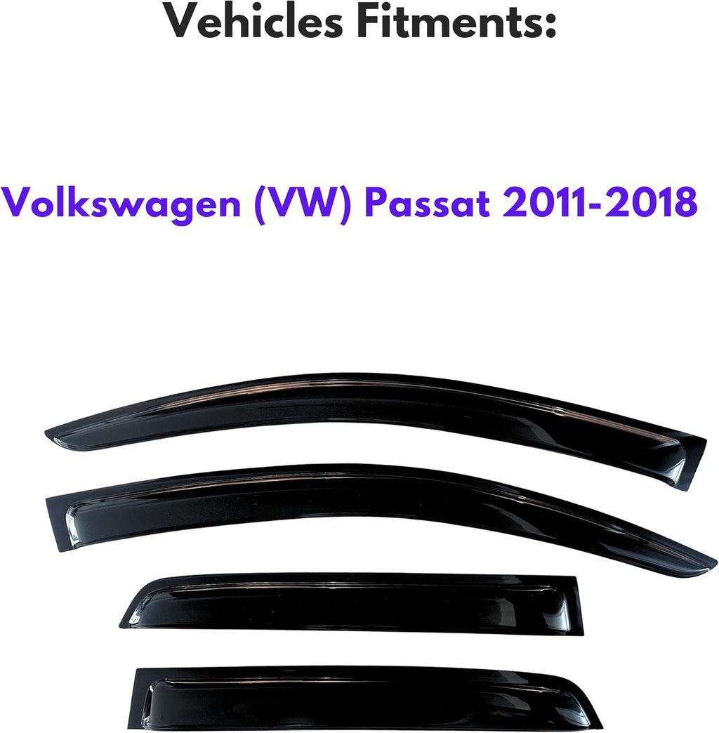 KPY Window Visor Compatible with Volkswagen (VW) Passat 2011-2018, Rain Guard Window Vent Deflectors Tape-On Style, 2011 2012 2013 2014 2015 2016 2017 2018