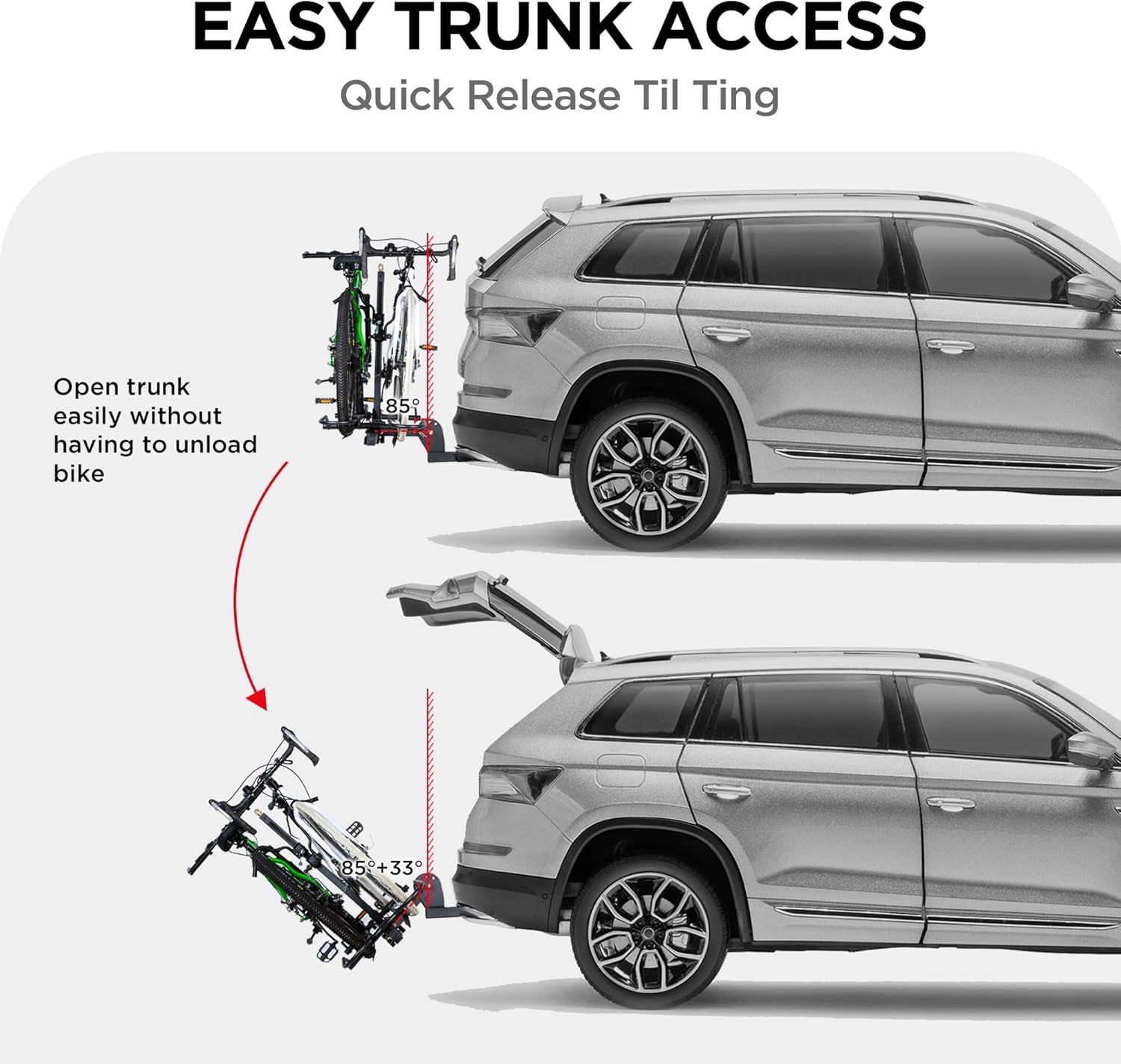 POLESTAR Hitch Mounted 2-Bike Rack, 200lbs Capacity Bike Rack Hitch with Lock, 2" Receiver Foldable Platform Mount for E-Bike, Up to 5" Fat Tire Bicycle and Standard, fit Car Trucks SUVs RVs Trailer