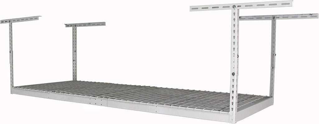 MonsterRax Overhead Garage Storage Racks 3x8’ Ceiling Mounted Shelving, Adjustable Hanging Organizer, Heavy Duty Steel, Holds 500 Pounds, Color: White, Adjustable from 24"-45" off the Ceiling