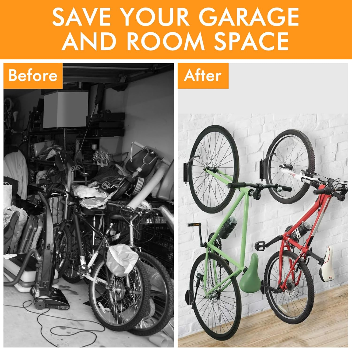 Bike Wall Mount, Space Saving Bike Wall Hanger, Hanging Bike Rack for Garage, Vertical Swivel Bike Wall Mount Easy to Install, Black (1Pack, Hold Up to 66 lbs)