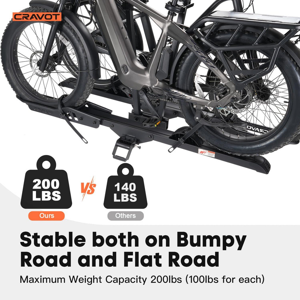 CyberRack E2 Plus EBike Rack with Ramp, 3Positions Foldable, 200 lbs Capacity Heavy Bike Rack Carrier for 2 E-Bike, Foldable Bike Racks for Tow Hitch Up to 5-in Fat Tire 2'' Receiver