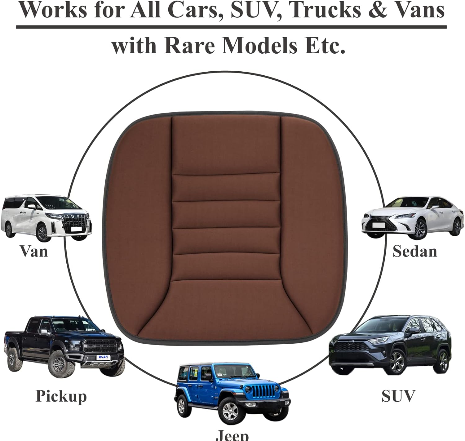 kingphenix Car Seat Cushion with 1.2inch Comfort Memory Foam, Seat Cushion for Car and Office Chair (Brown)