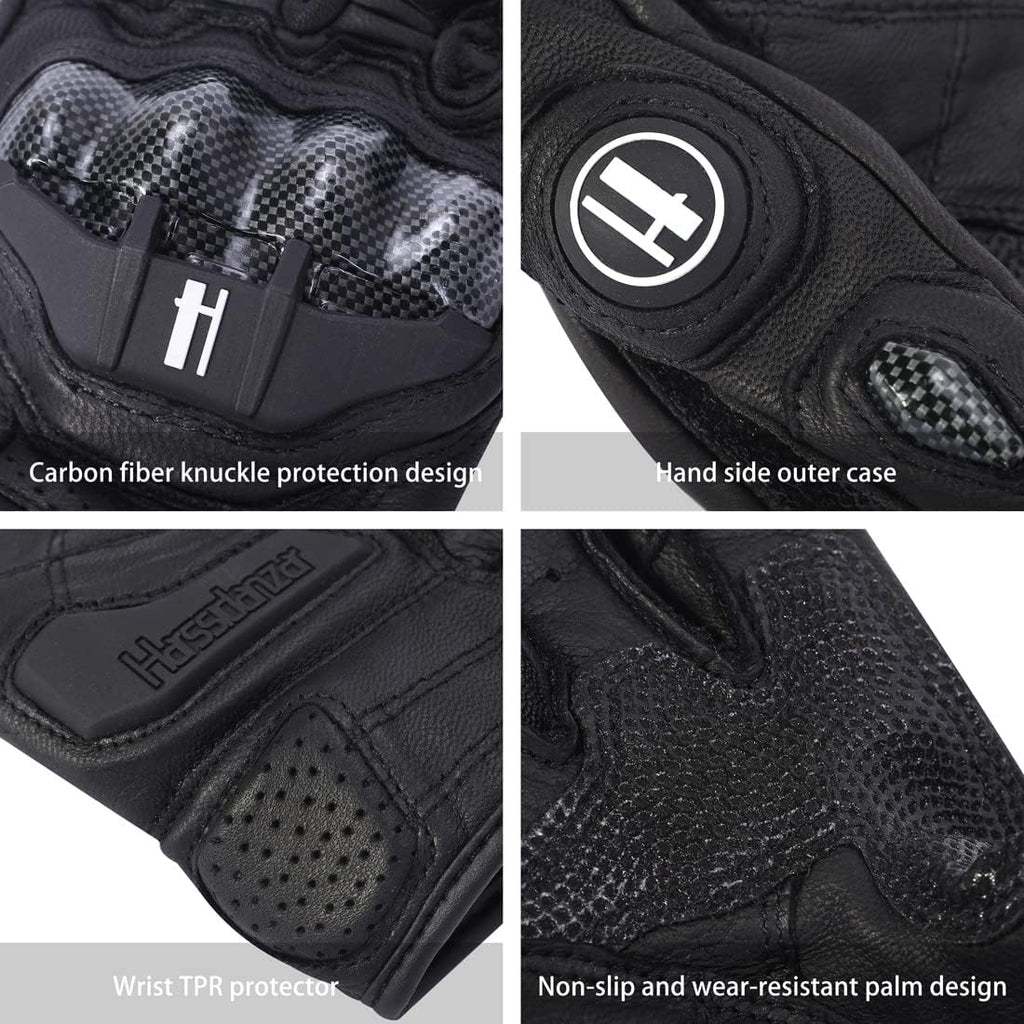 Harssidanzar Breathable Leather Motorcycle Gloves Touchscreen for Men Women KM046