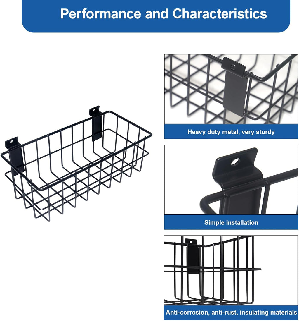 NeatiEase 29 PCS Slatwall Accessories Kit for Garage Rooms Shops Storage, Slat Wall Accessory Includes 3 Pack Slatwall Baskets Set and 26 PCS Multisized Heavy Duty Slatwall Hooks