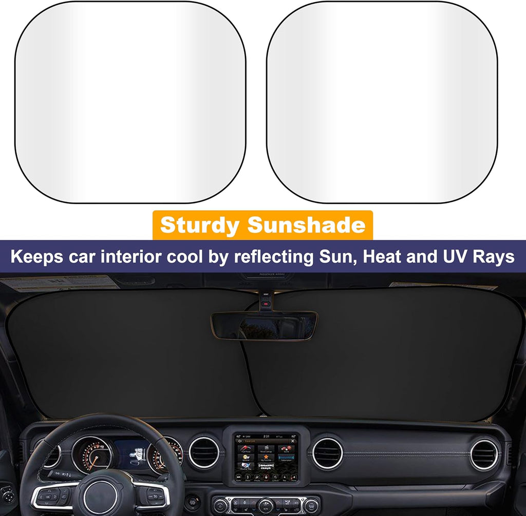 EcoNour 2-Piece Windshield Sun Shade for Jeep | Foldable Jeep Wrangler Sun Shade/Jeep Gladiator Sun Shade fit for Jeep Wrangler JL JLU 2018-2025 / Jeep Gladiator 2020-2025 | Keeps Car Interior Cooler