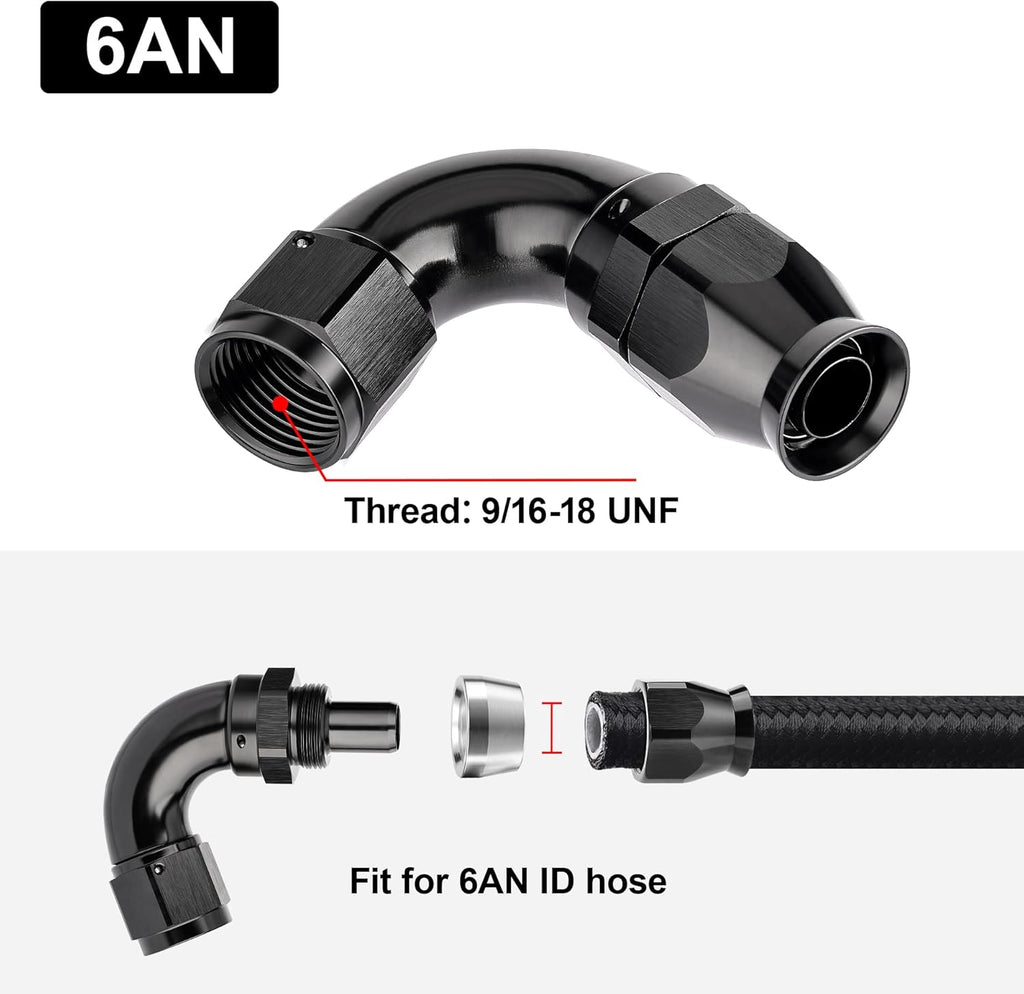 EVIL ENERGY 6AN 120 Degree PTFE One Piece Full Flow End Hose Fitting Aluminum Black