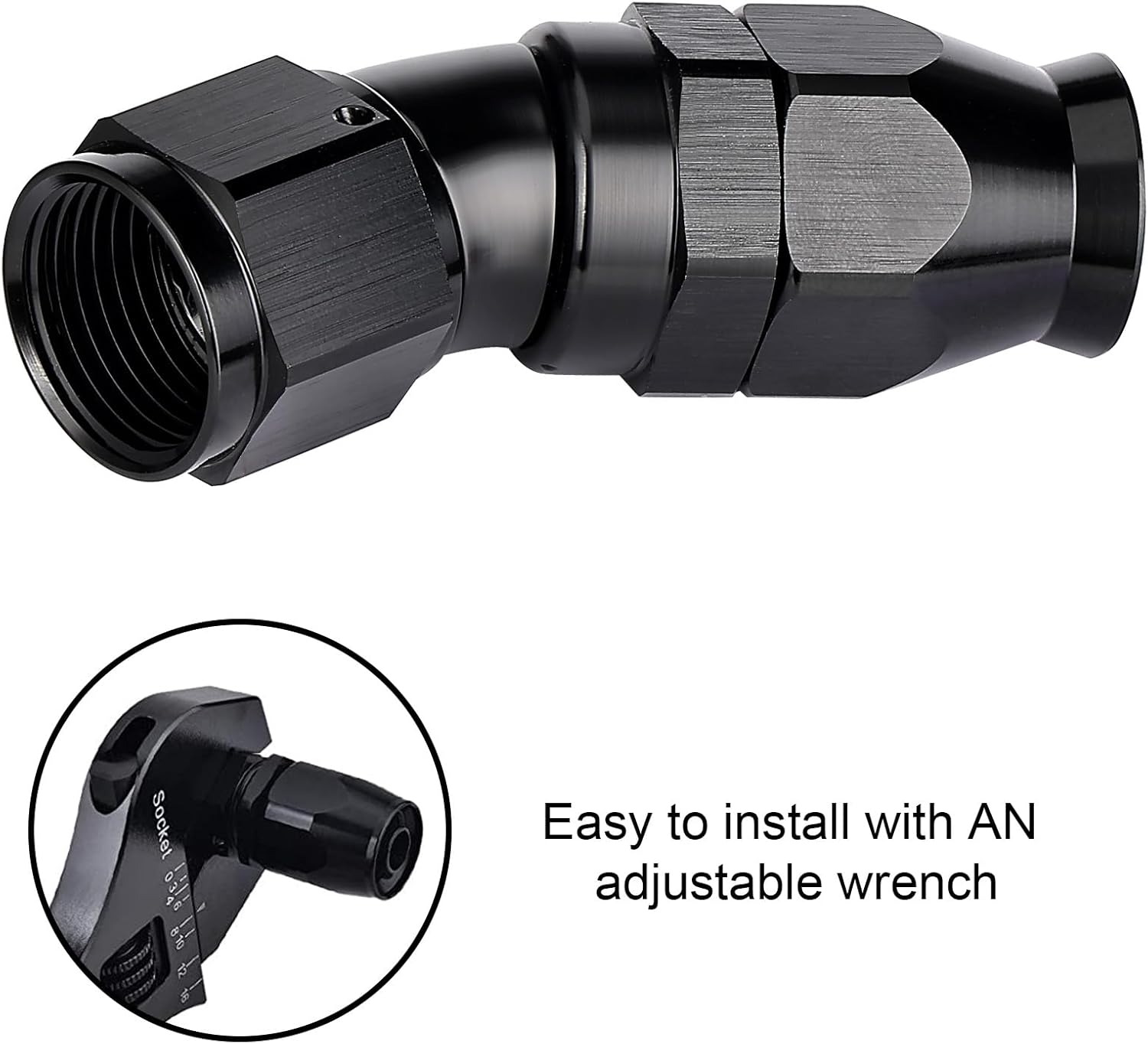 EVIL ENERGY 10AN 30 Degree PTFE One Piece Full Flow End Hose Fitting Aluminum Black