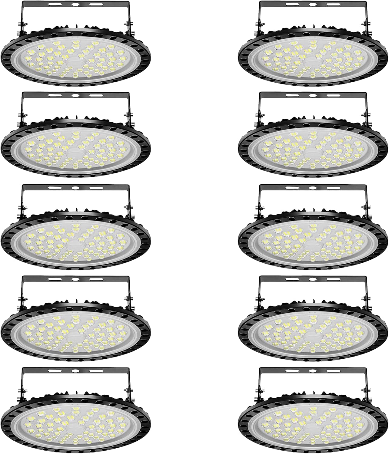 Viugreum 10 Pack 200W UFO LED High Bay Lights, 20000LM 6500K Daylight White Ultra Thin Highbay Light Fixtures, 110V IP65 Waterproof Bay Lighting for Garage Factory Warehouse Gym
