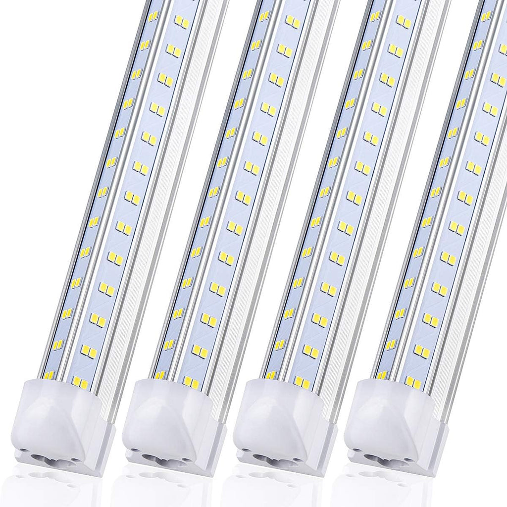 4 Pack 4FT LED Shop Light Fixture, 72W 9500LM 5000K, Daylight White, 4 Row V Shape, Clear Cover, Hight Output, Linkable Shop Lights, T8 LED Tube Lights, 4 LED shop lights for garage 4 foot with plug