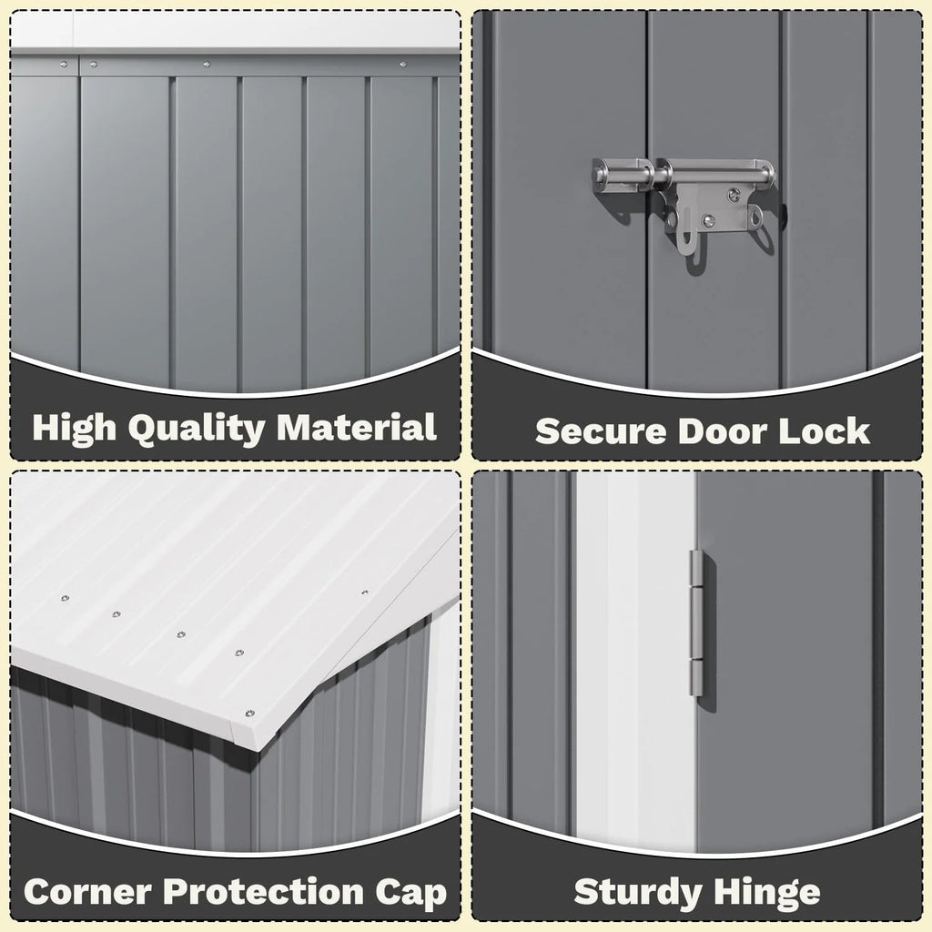 Greesum 8×6FT Outdoor Storage Shed, Metal Patio Storaged Sheds with Lockable Doors, Sheds & Outdoor Storage for Bike, Backyard, Pool and Garden, Gray