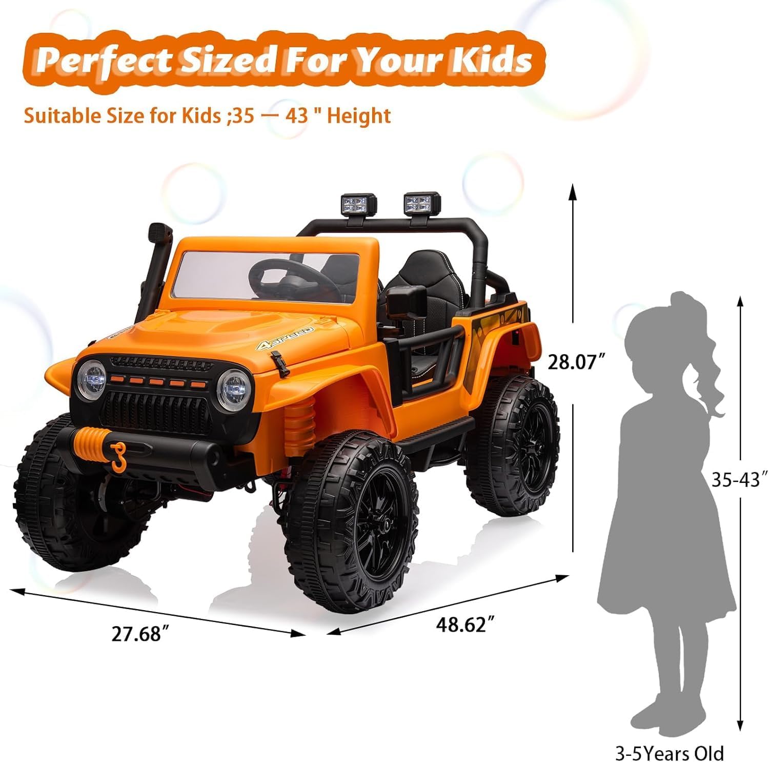 24V Ride on Toys for Big Kids, 2 Seater Electric Truck with Remote Control, 4.3 MPH Max Speed, Bluetooth, 4WDS, Led Headlight & Music Player