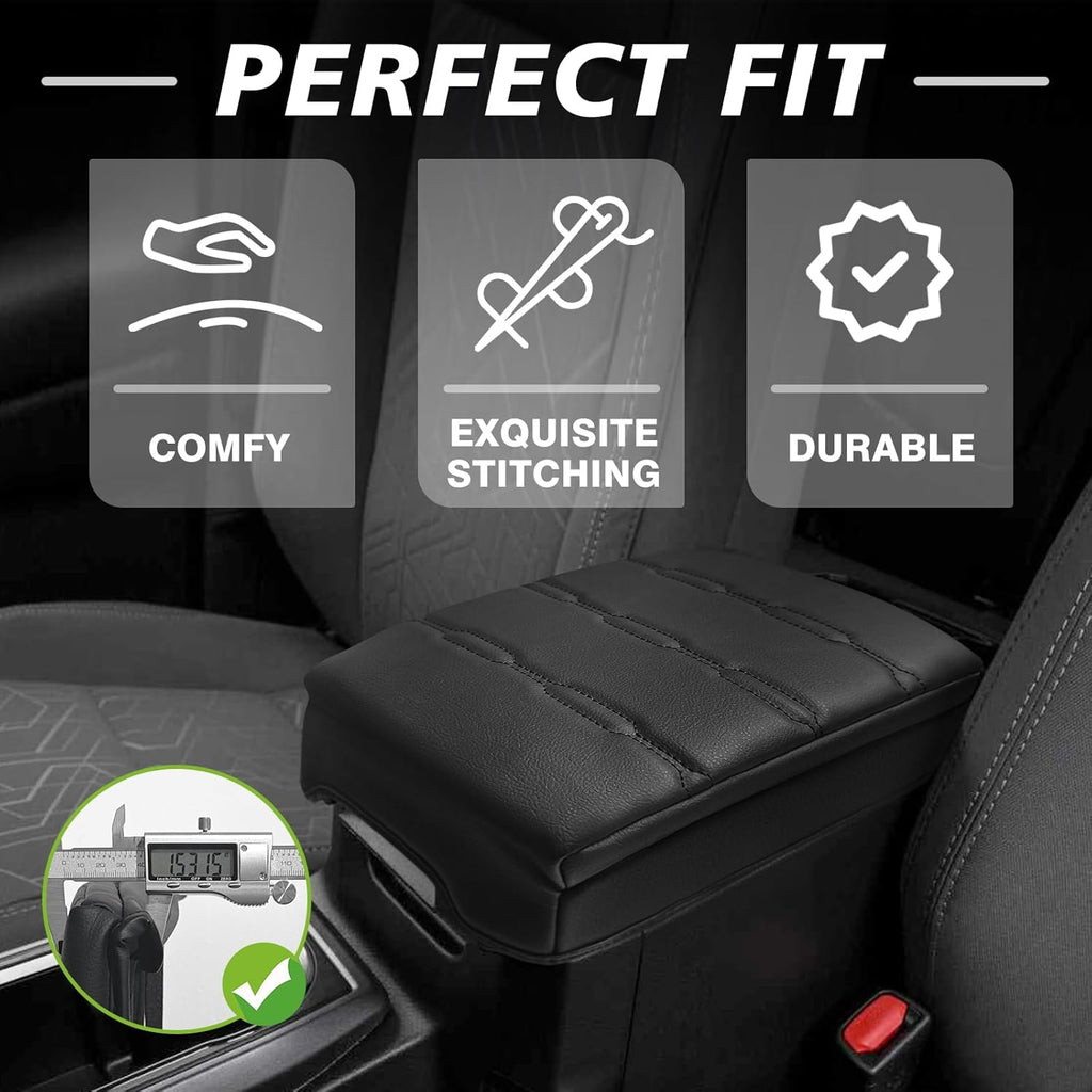 Muslogy Center Console Armrest Cover Compatible with Toyota Tacoma 2016-2023 Comfort Armrest Pad Arm Rest Cushion Vegan Leather Protector 1-Inch Extra Thick