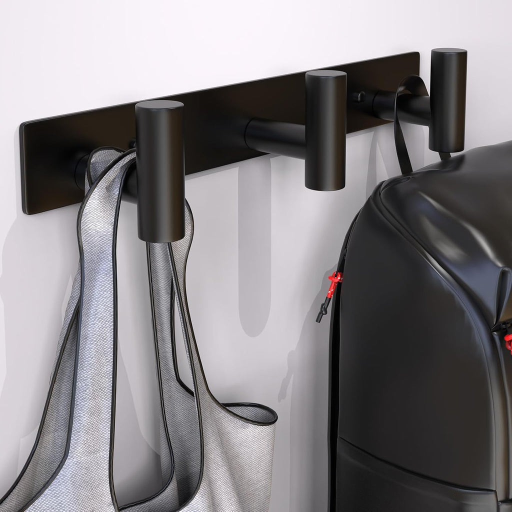 Wall Mounted Coat Rack-3 Hooks, Heavy Duty Stainless Steel Hook Rail for Towel Coat Hat Purse Bag Jacket, Towel Hooks for Entryway Bathroom Kitchen (Black 3 Hooks - 1 Pack)