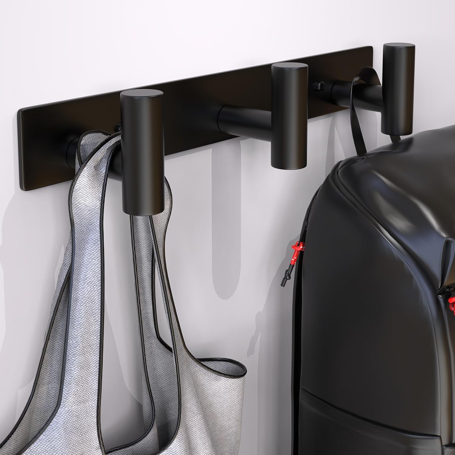 Wall Mounted Coat Rack-3 Hooks, Heavy Duty Stainless Steel Hook Rail for Towel Coat Hat Purse Bag Jacket, Towel Hooks for Entryway Bathroom Kitchen (Black 3 Hooks - 1 Pack)