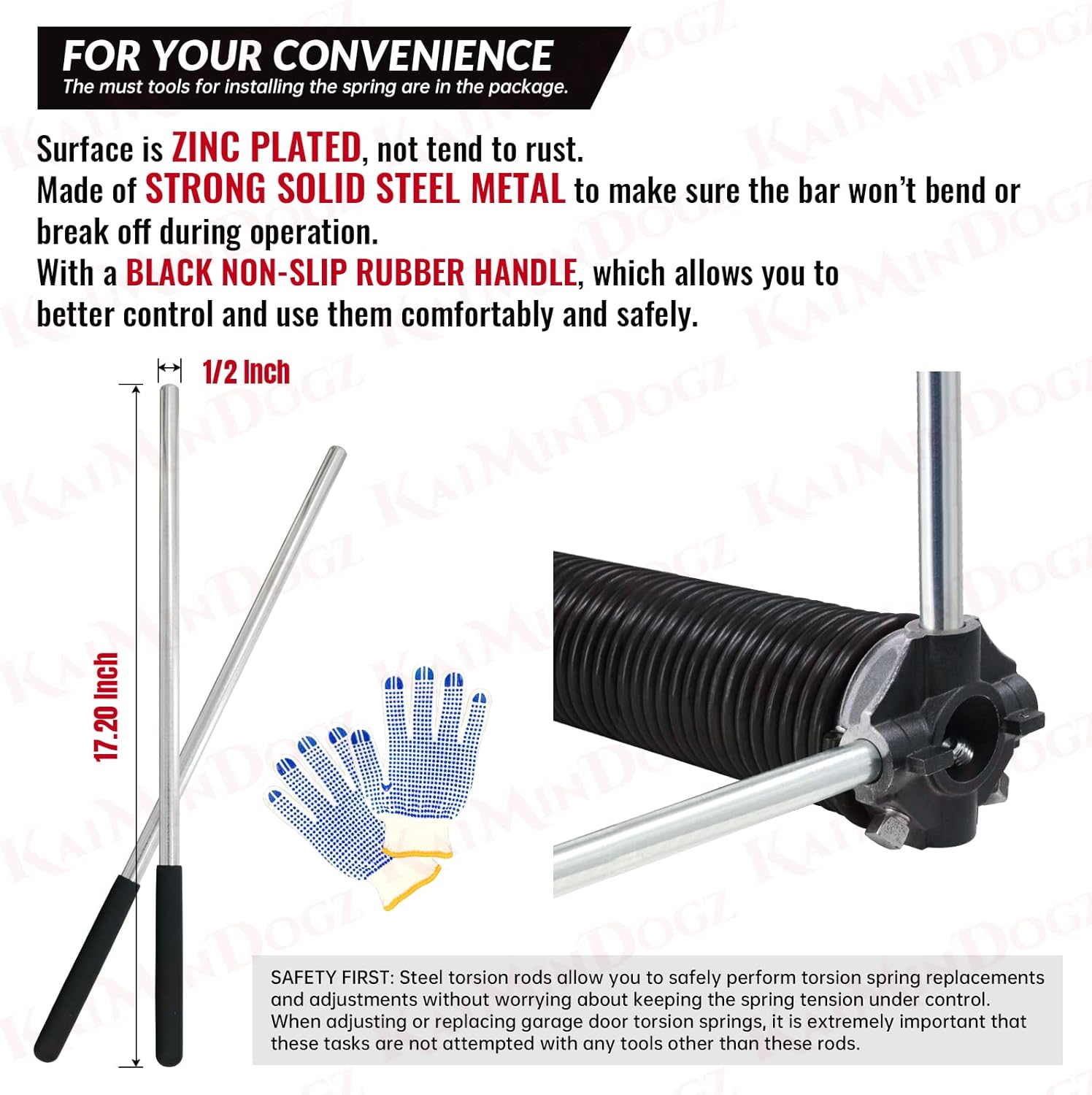 Pair of 1.75" Garage Door Torsion Springs Set with Non-Slip Winding Bars&Gloves, High Precision Electrophoresis Oil-Free Black Coated for Replacement, MIN 16,000 Cycles (0.207 x 1.75"x 24")