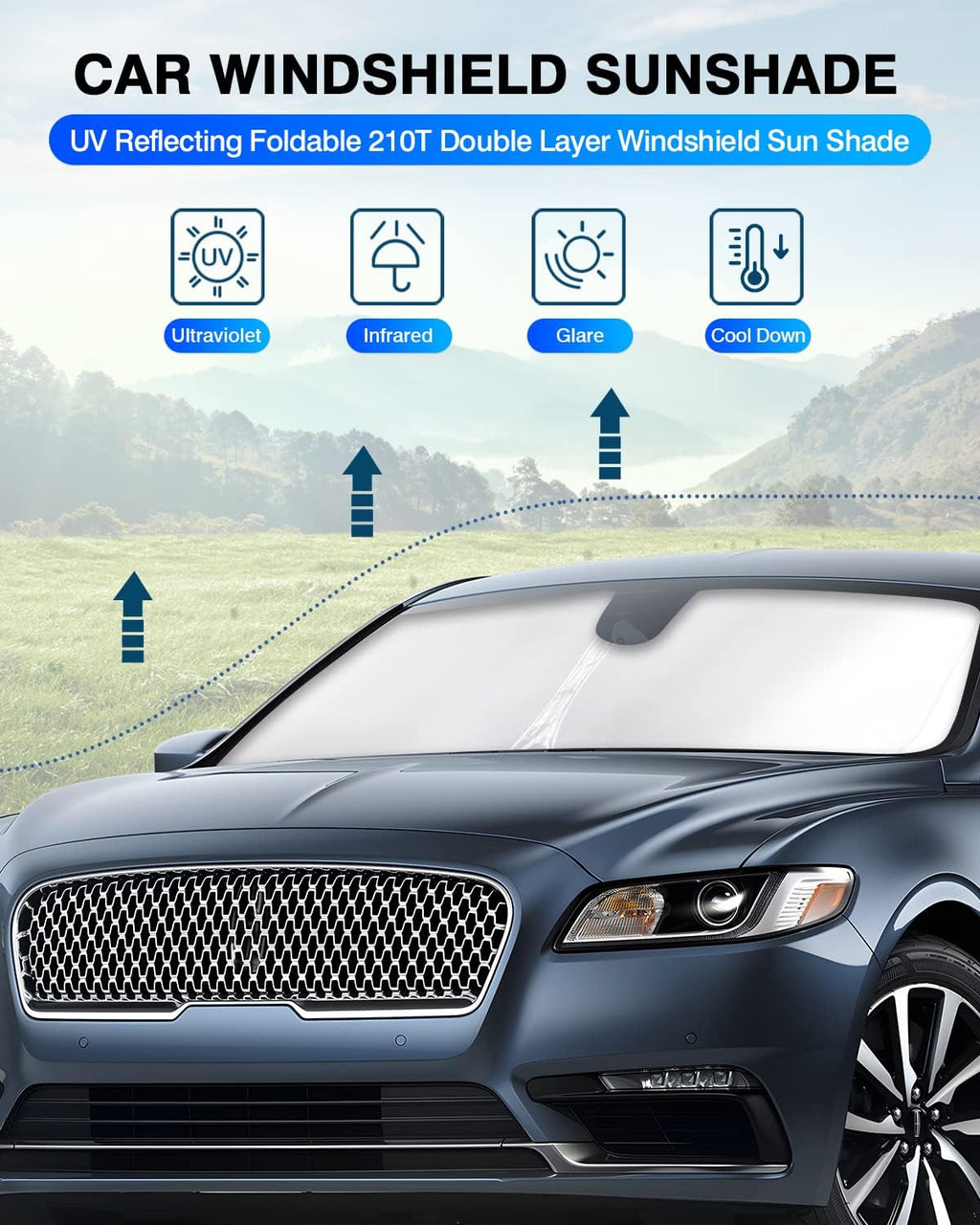 KUST Windshield Sun Shade for Lincoln Continental 2017-2020 Window Shade Sun Visor Cover Foldable Blocks UV Rays Keep Your Car Cooler