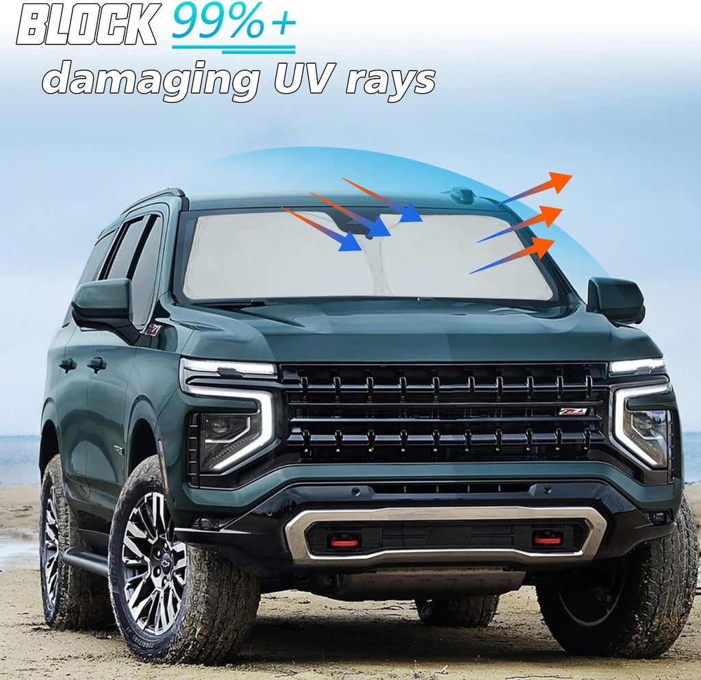 ROCCS Windshield Sunshade UV Ray Reflector Compatible with Chevy Tahoe GMC Yukon 2021-2025 Front Window Sun Shade Shield Cover Foldable Reflective Sun Visor
