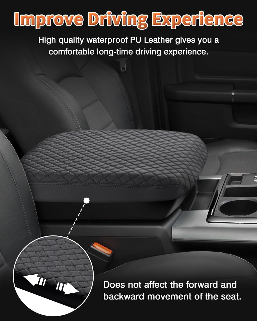 Shademax Custom Fit for Center Console Cover 2002-2012 Dodge Ram 1500 2500 3500 Jump Seat Console Accessories Armrest Cover Ram Middle Console Cushion Pad Armerst Seat Box Protector PU Leather Black